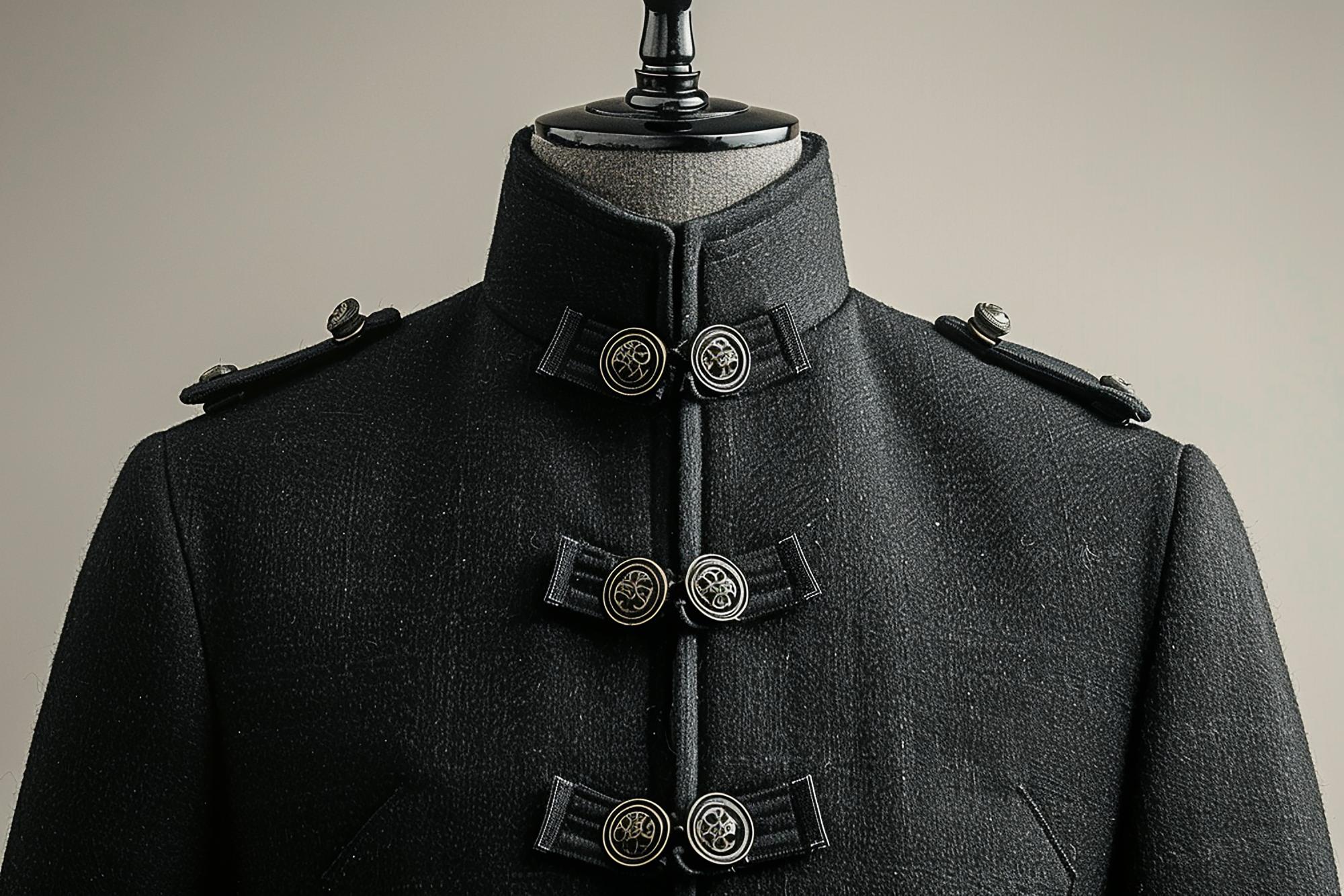 Large editorial shot of embroidered jacket with metallic thread